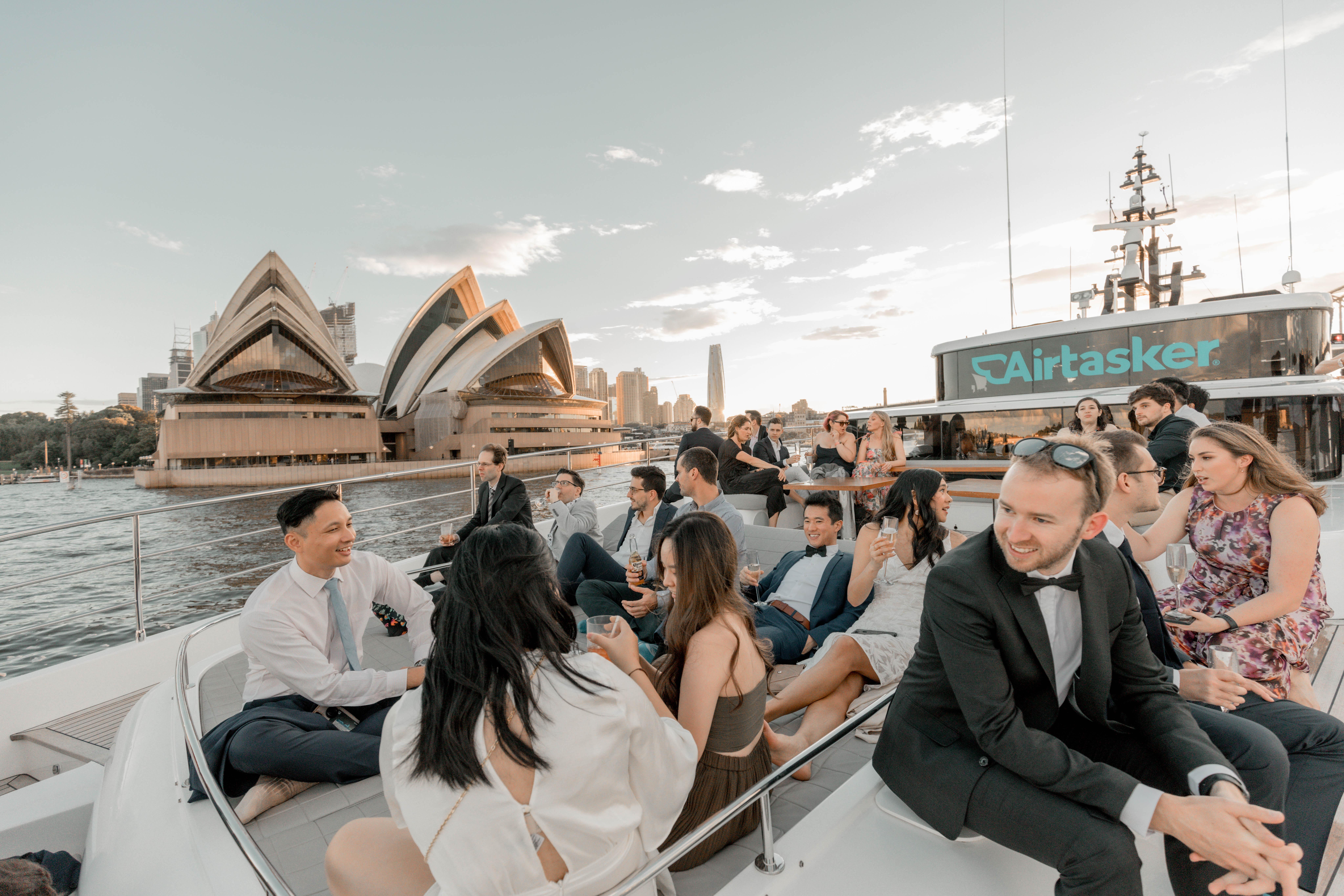 Airtasker group aboard One World, Sydney Harbour luxury boat hire